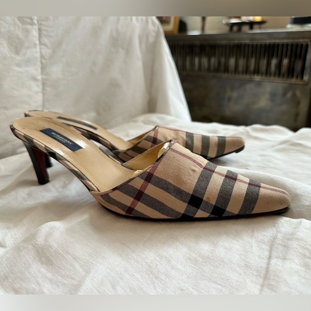 BURBERRY Nova check plaid Mule Heels 39